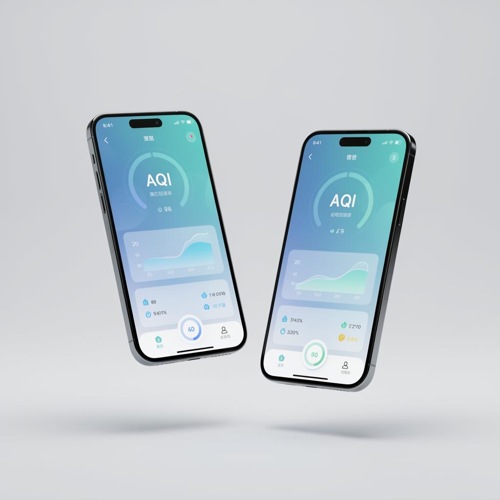 AEIRO mobile air quality dashboards on two smartphones